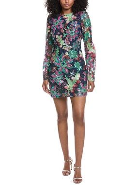 Ramy Brook Navy Floral Sequin Long-Sleeve Mini Dress
